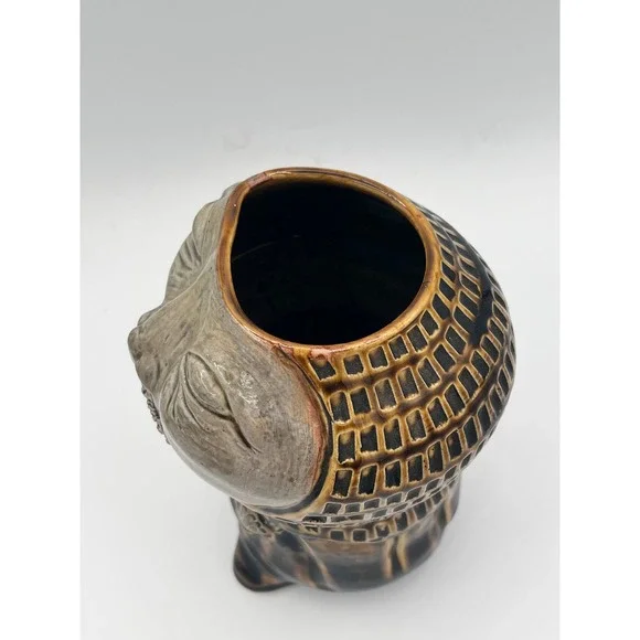 Unique Ceramic Face Planter vase signed Mustache Monk Knight Robe Textured Glaze